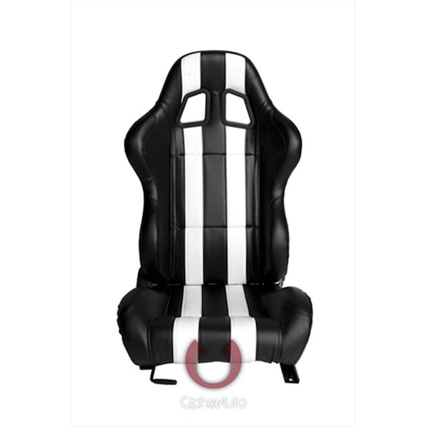 Omnisports CPA1026 Black and White Stripes Synthetic Leather Racing Seats- Sold as a Pair OM2844966 - main
